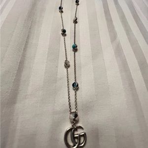 Necklace Gucci Marmont GG Pendant Ladies Silver 42cm Turquoise New with Box